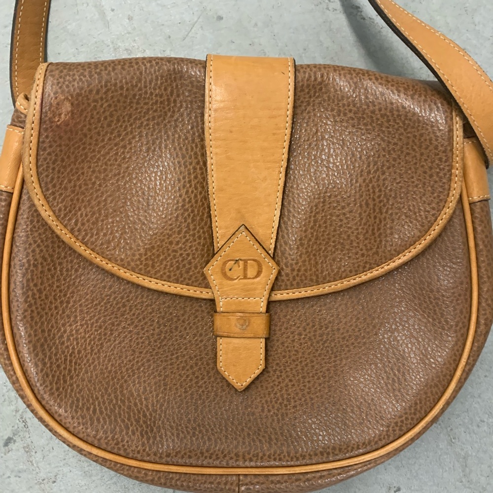 Christian Dior Vintage tan Pebble leather crossbody shoulder bag